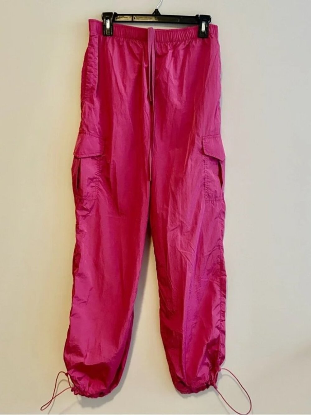 Onzie Pants Pink Elastic Waist Cargo Pull On 90s Bright Sporty Parachute S/M